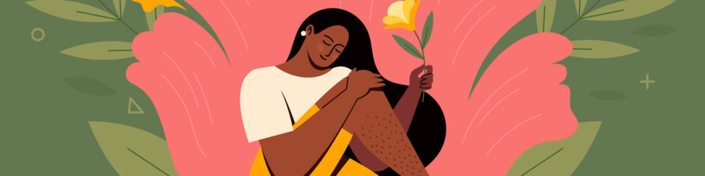 Smiling Woman with Flower Wellness
