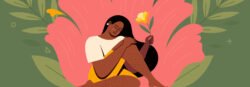 Smiling Woman with Flower Wellness